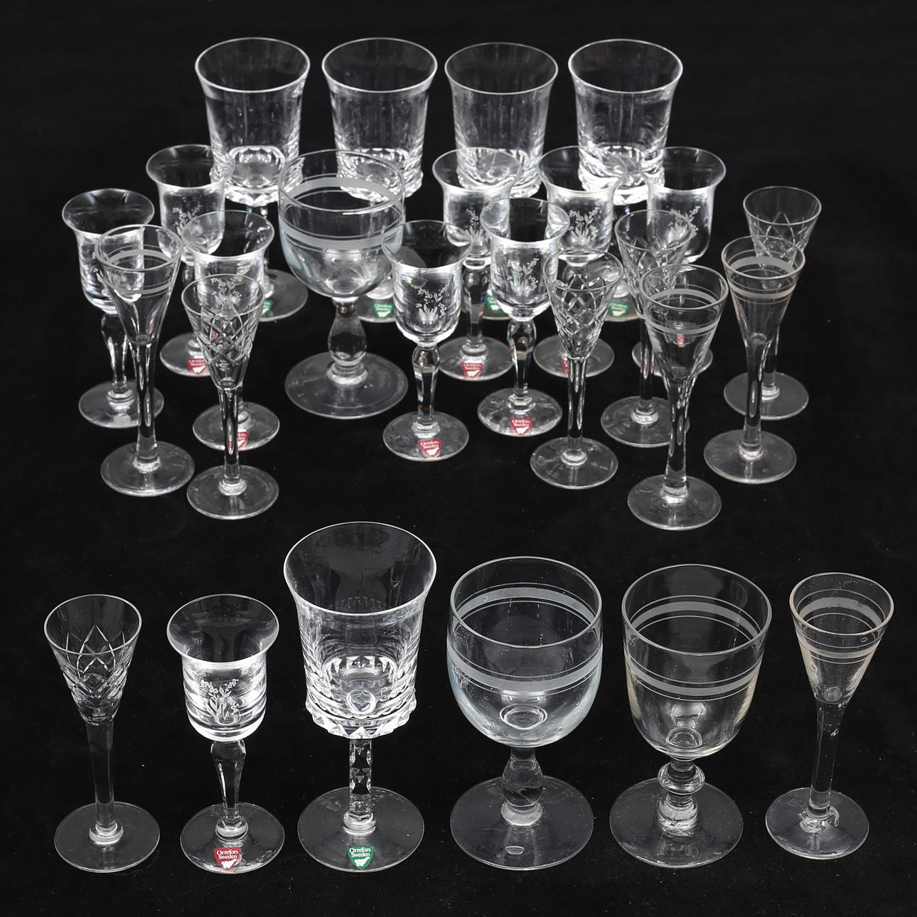 VINGLAS, SNAPSGLAS, 26 st, rutslipat, Rydberg, Orrefors.