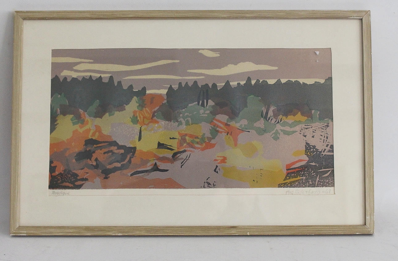 NILS SÖDERBERG. Lithography, Forest landscape, Sign Proof print.