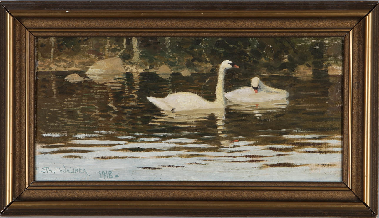 THURE WALLNER. Svanar, olja på duk, signerad samt daterad 1918.