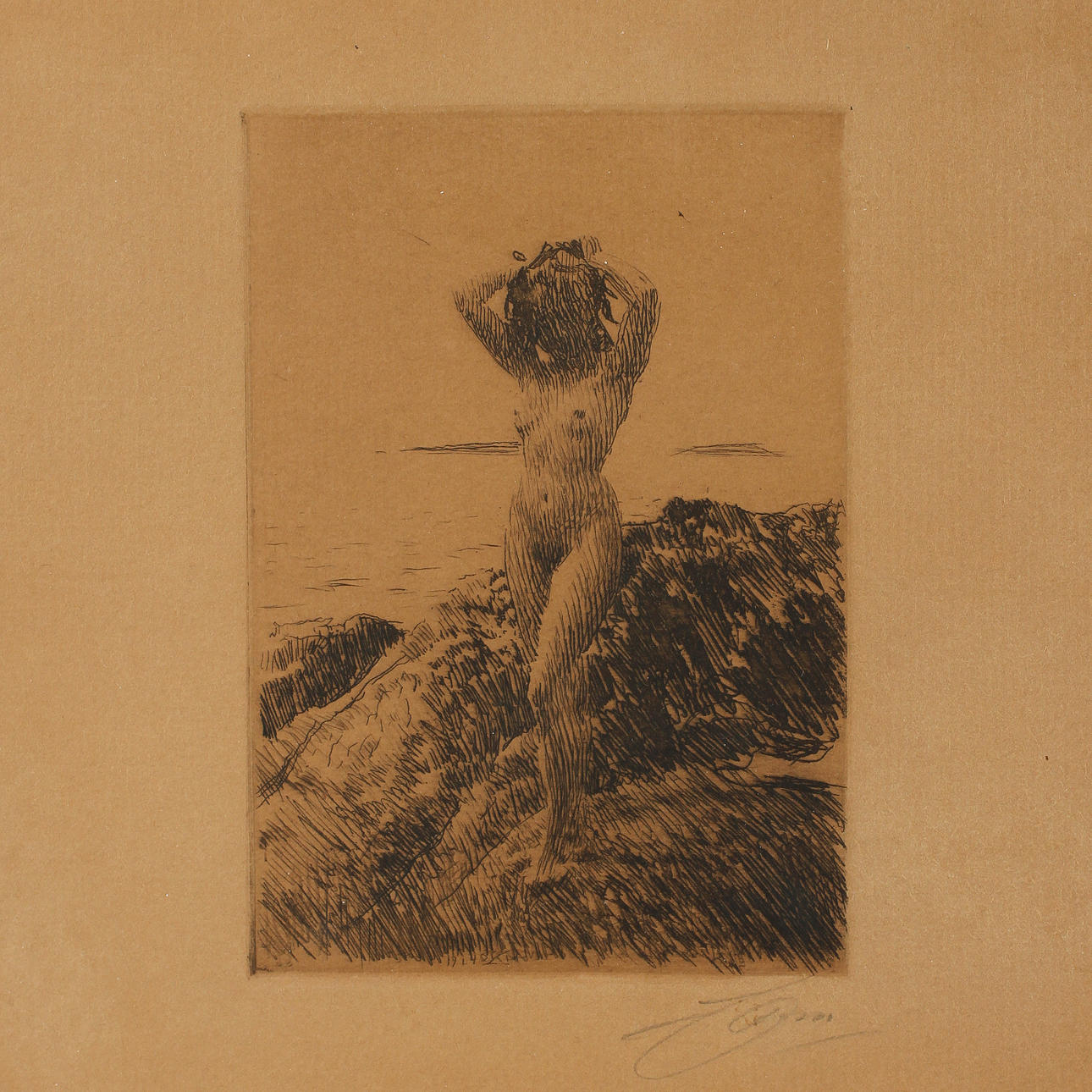 ANDERS ZORN. Etsning, "Hårtång", signerad, 1914.