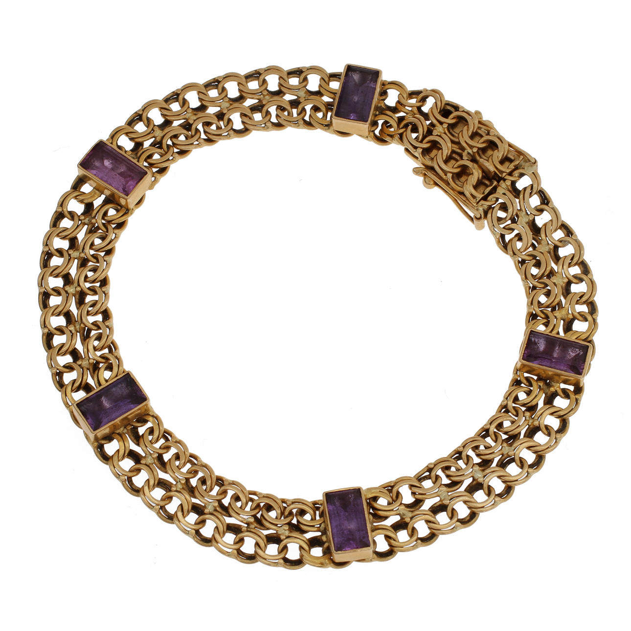 ARMBAND, 18k guld med 5st lila stenar, 15 gram.