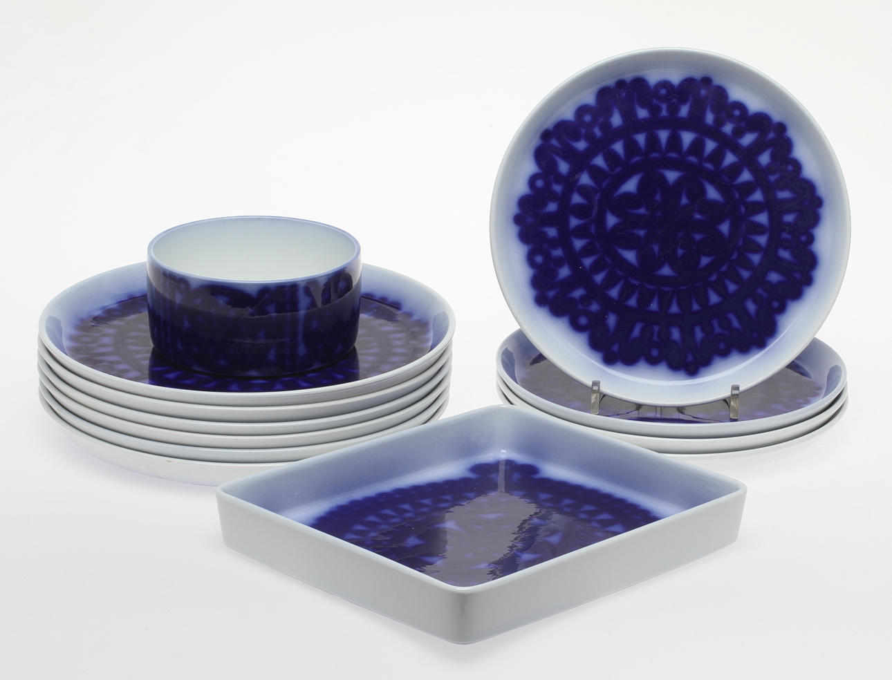 SERVISDELAR, 12 delar, flintgods, "Blå Husar", Stig Lindberg, Gustavsberg.