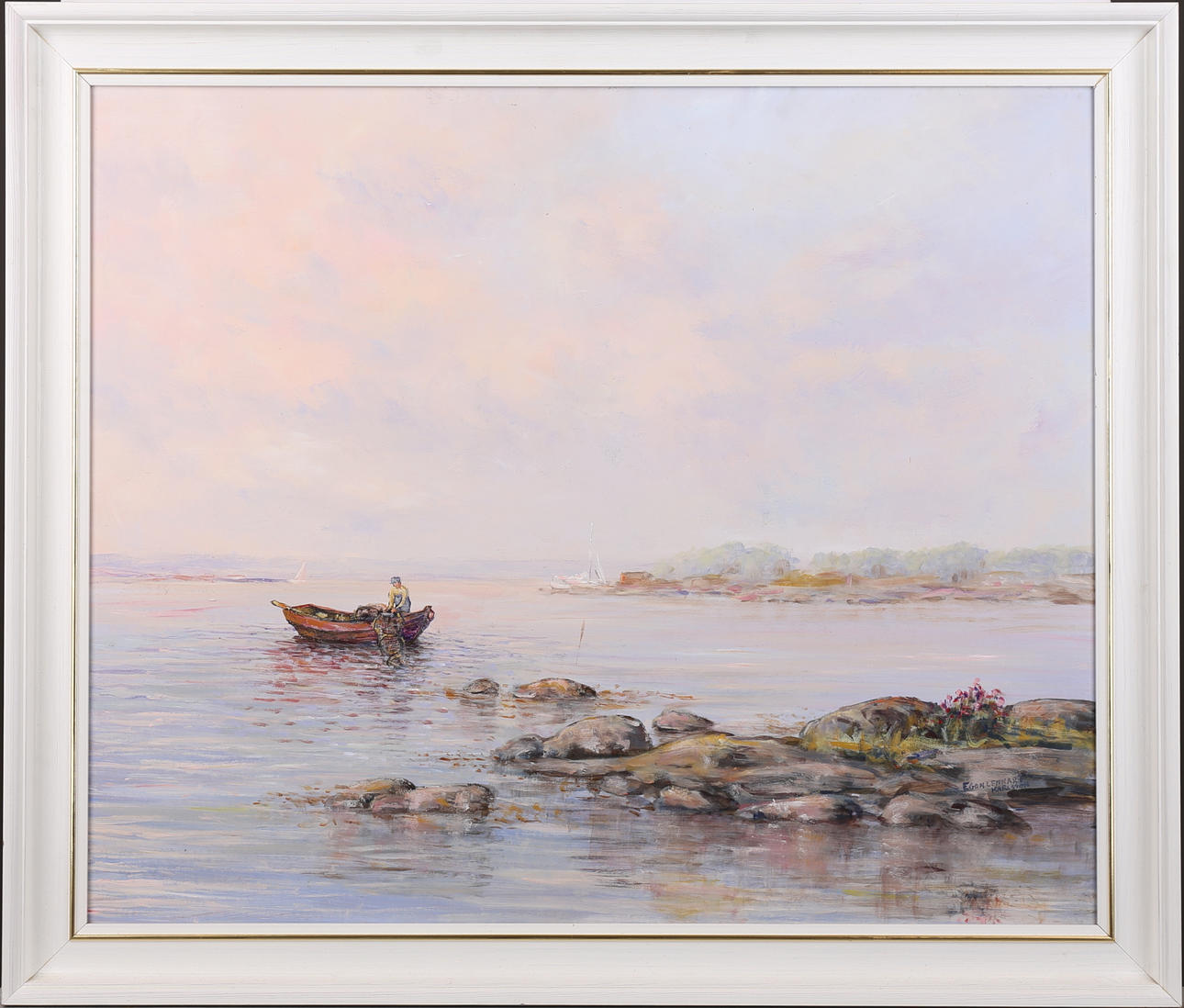 EGON LENNART KARLSSON. Ålafiskare. Olja på pannå, signerad.