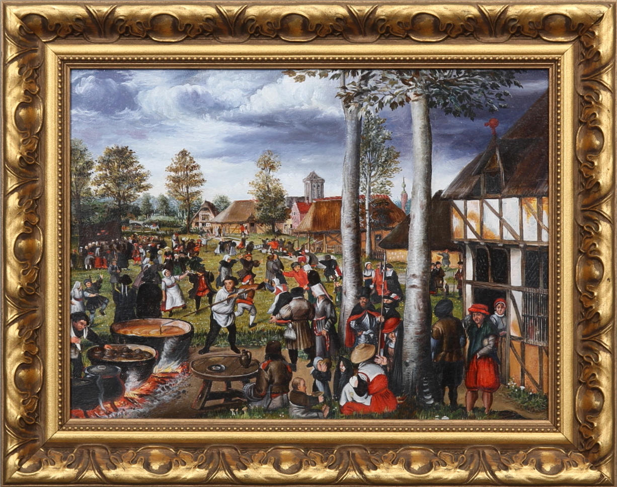 OKÄND KONSTNÄR. Olja på träpannå, kopia efter Bruegel, 1900 tal.