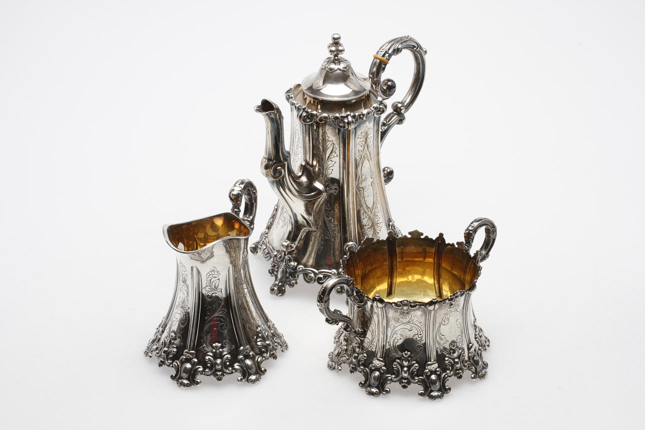 KAFFESERVIS, 3 delar, silver, C G Hallberg, 1928-1935, vikt ca 1355 gram.
