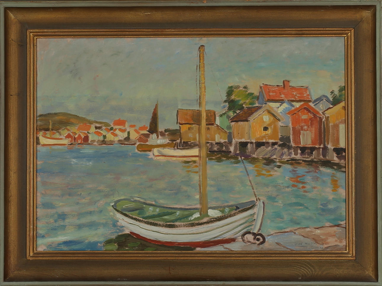 OLLE ALMGREEN. Västkustmotiv. Olja på pannå. Signerad och daterad -45.