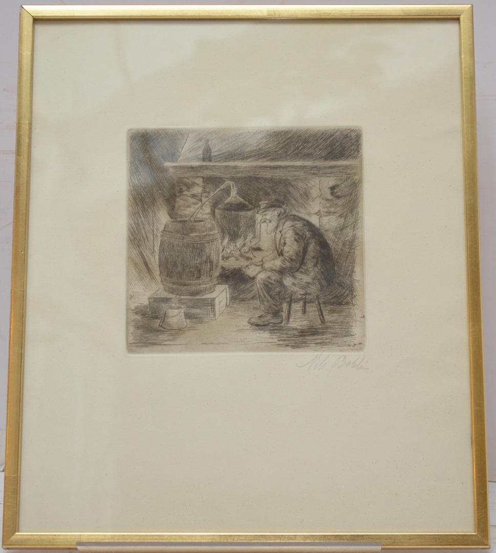 NILS BOHLIN. "Hembrännaren". Etsning. Signerad.