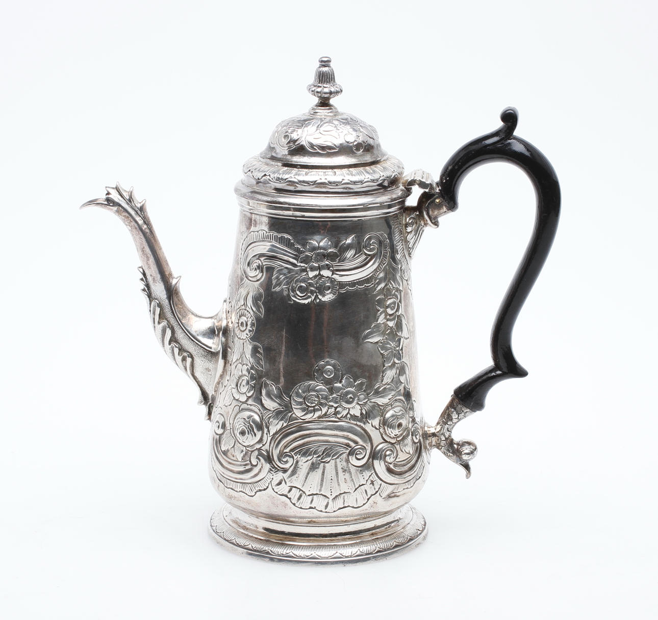 KAFFEKANNA, silver, oidentifierad mästare, London, England 1766, vikt ca 1012,5 gram.