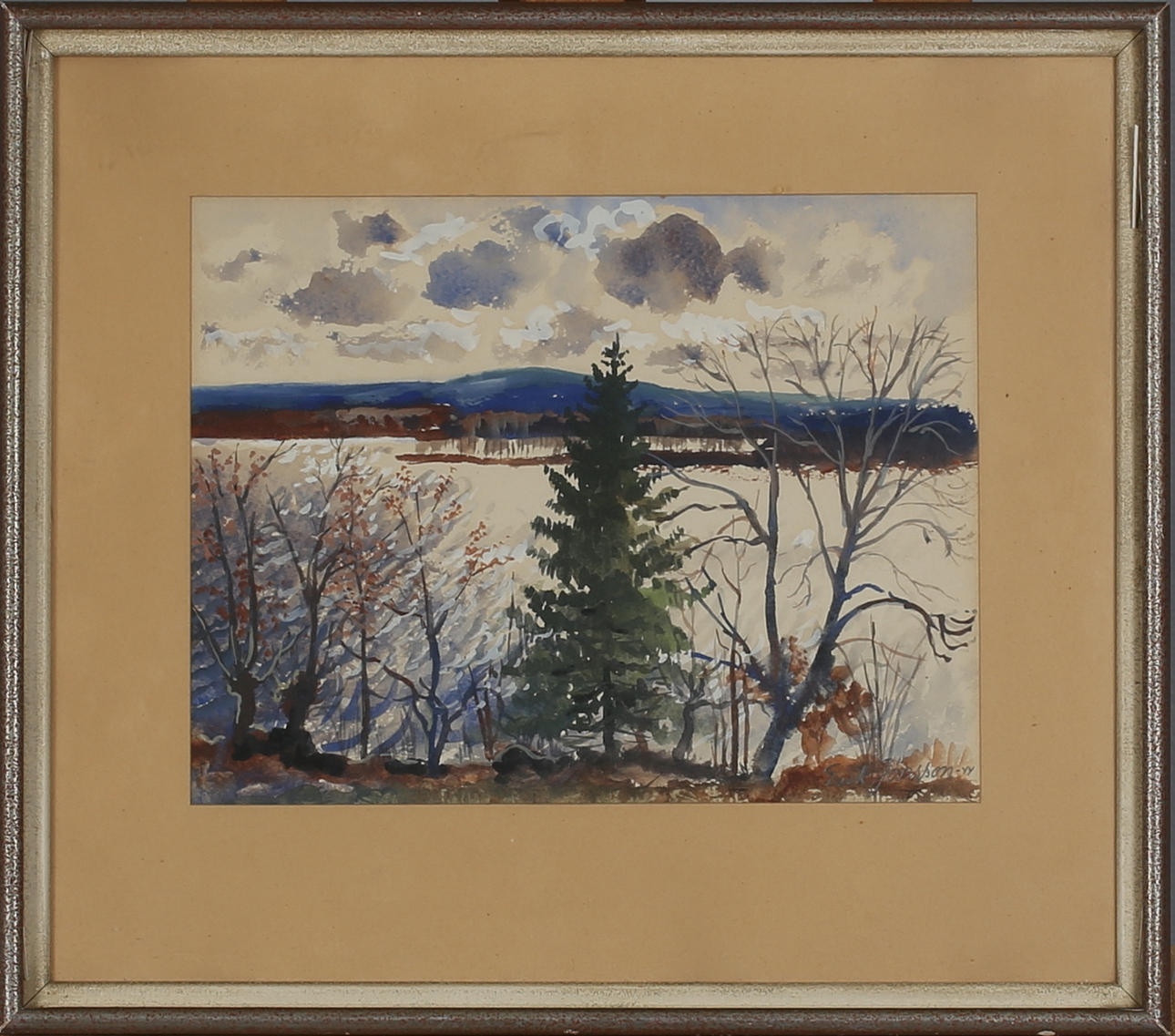 ERIK JÖNSSON. Norrländskt landskapsmotiv. Akvarell. Signerad och daterad -44.