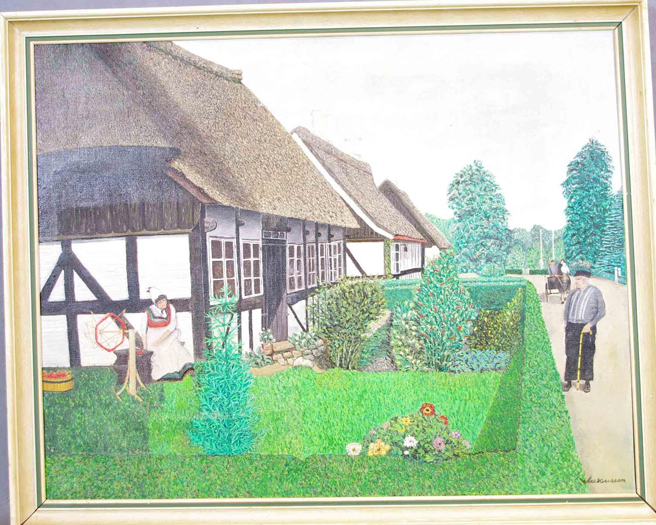 OKÄND KONSTNÄR. korsvirkeshus, olja på duk.