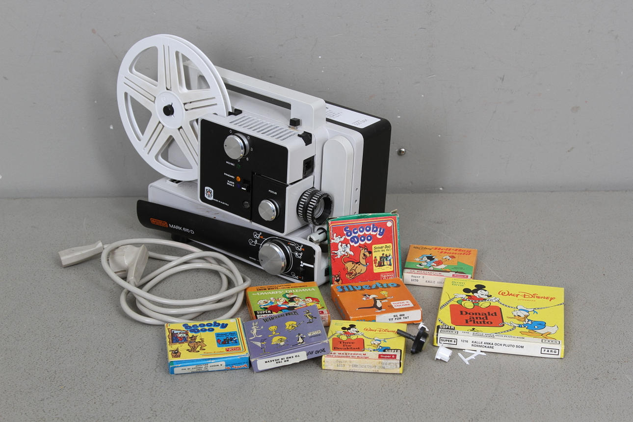 PROJEKTOR, Eumic Mark 610D med FILMRULLAR, 8 st, super 8.