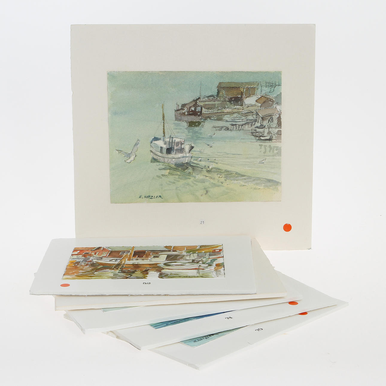 K. NETZLER. Akvareller, 6 st, signerade.