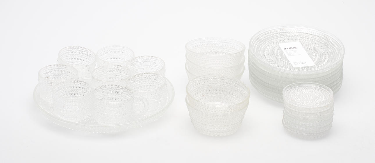 SERVISDELAR, 30 delar, glas, "Kastehelmi", Oiva Toikka, Nuutajärvi/Arabia.