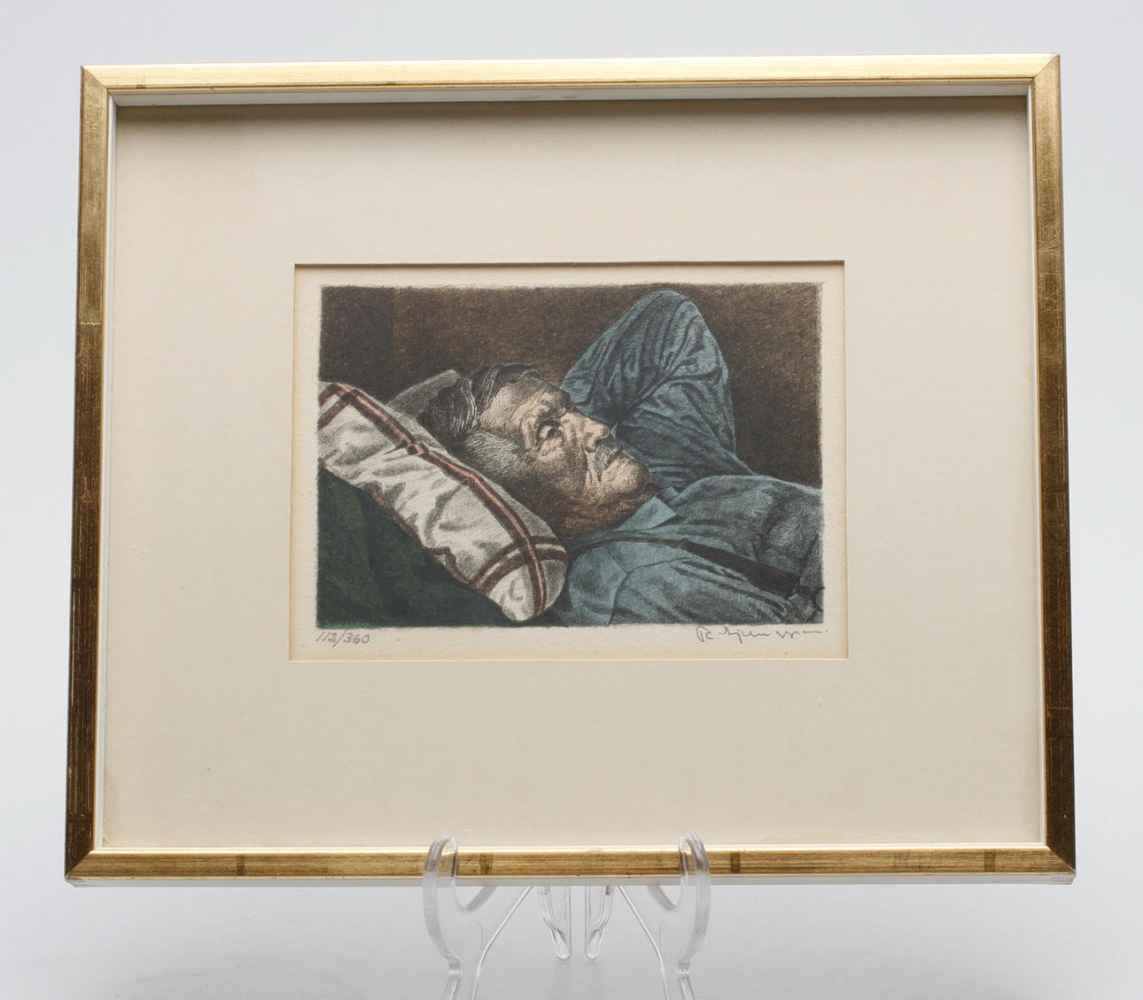 REINHOLD LJUNGGREN. "Fredrik vilar", färglitografi, signerad och numrerad 112/360.