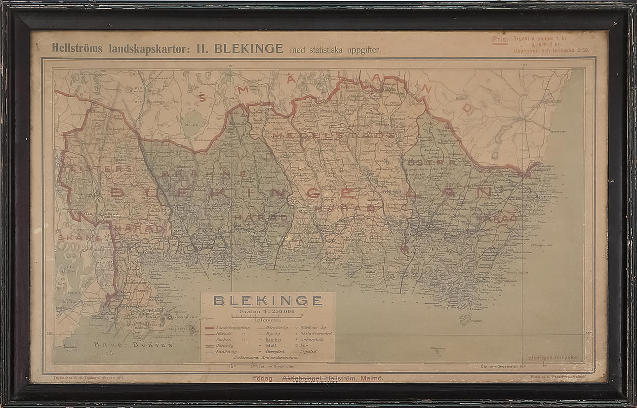 LANDSKAPSKARTA, Blekinge, Hellströms.