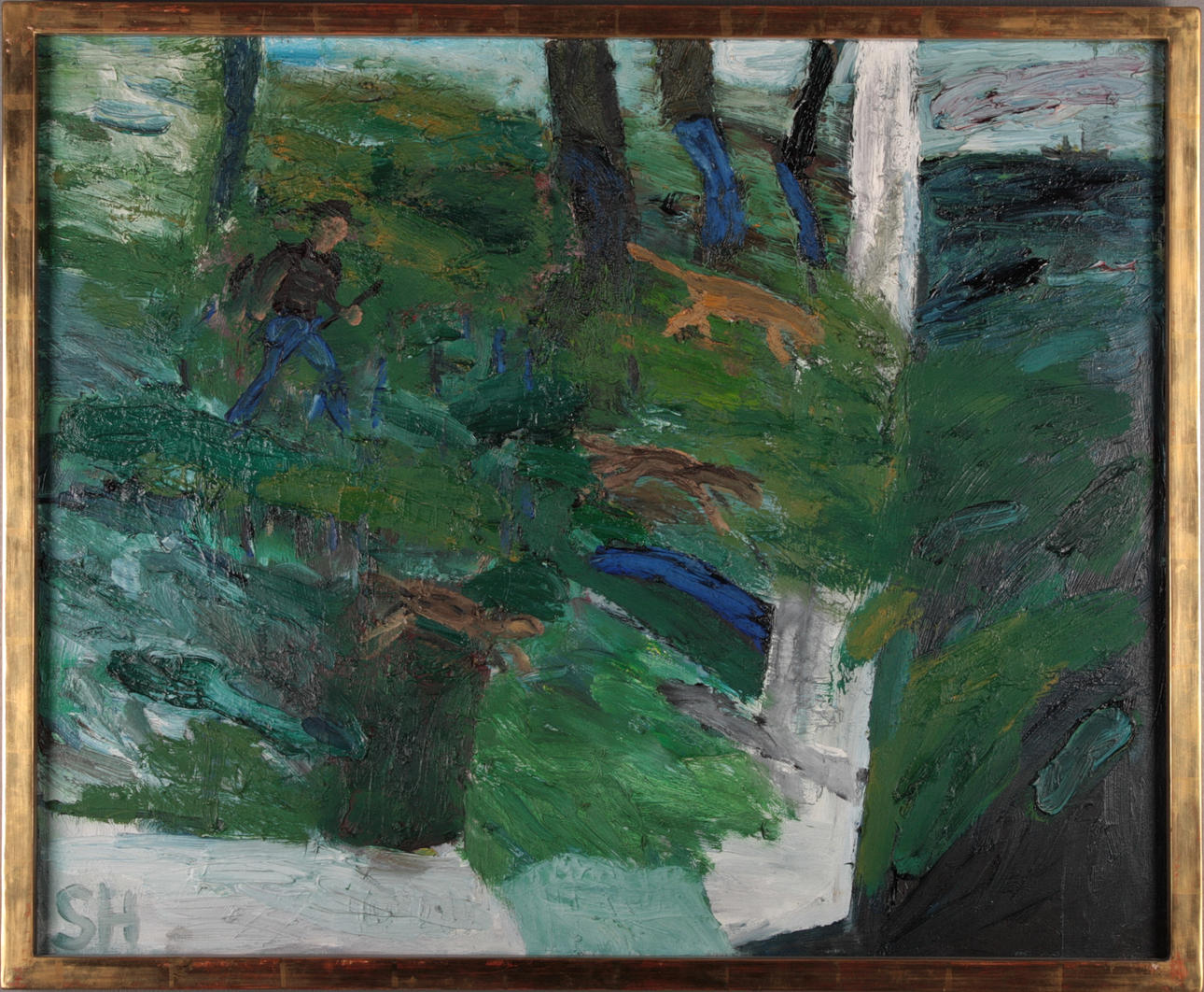 SAARA HARJU. oil on canvas, "Hunter", signed.