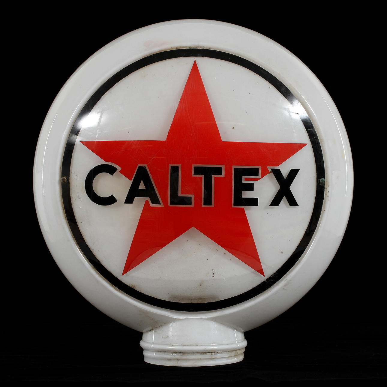 REKLAMSKYLT, Caltex. Glaskupa till belysning.