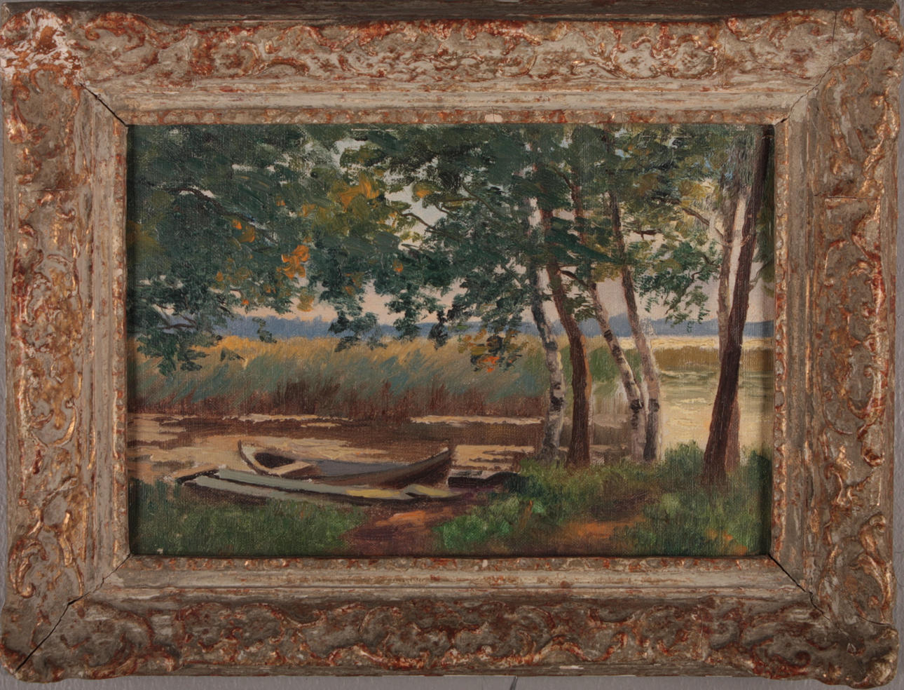 JULIA STRÖMBERG. probablemente, barco anclado, óleo sobre Tabla.