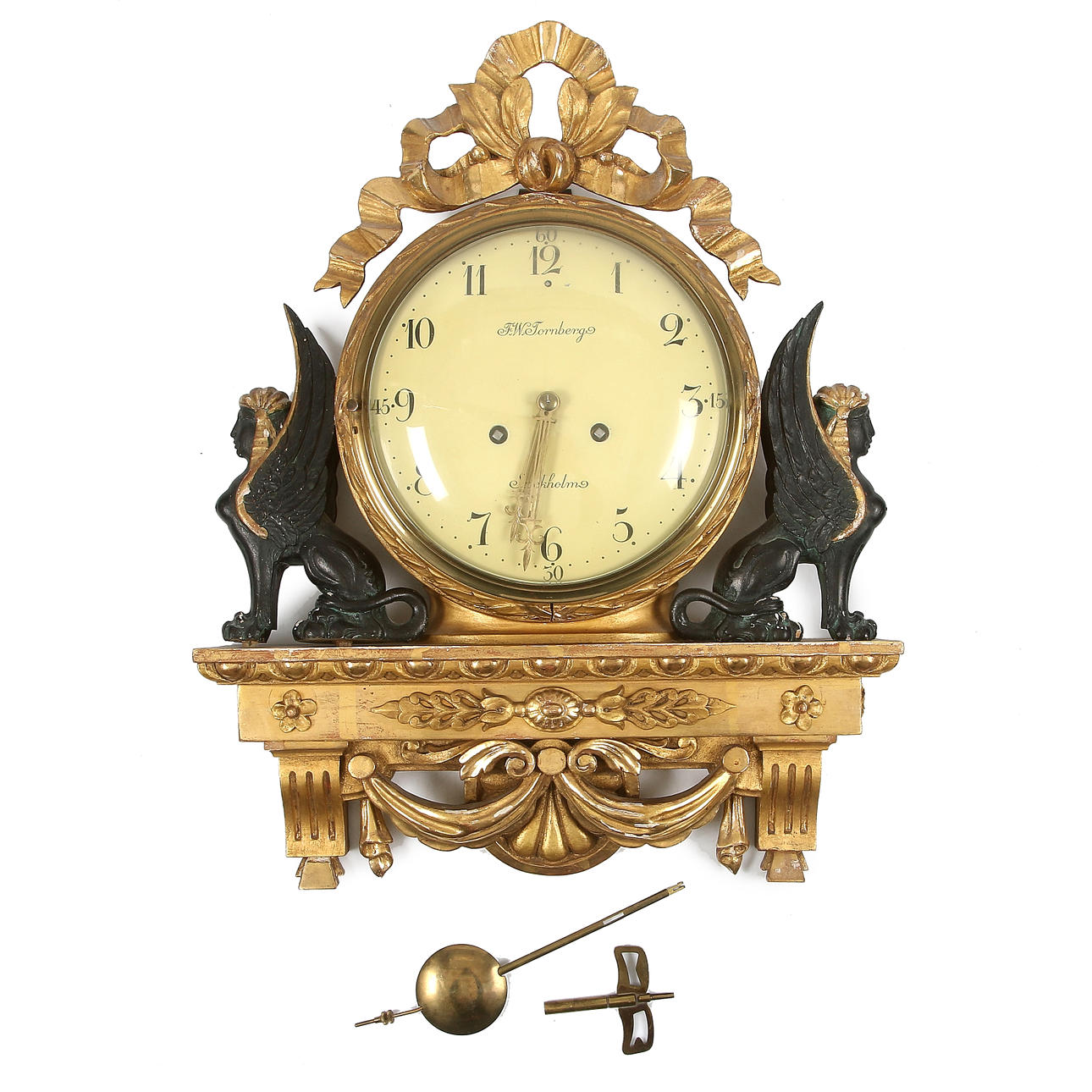 VÄGGPENDYL, förgylld, empirestil, 1900-tal.