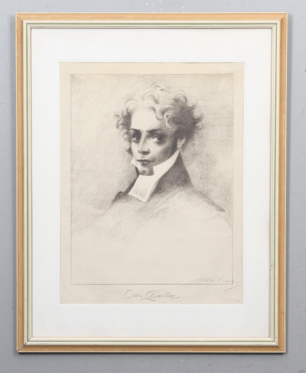 EINAR NERMAN. Grafiskt blad, porträtt av Gösta Berling, signerat.