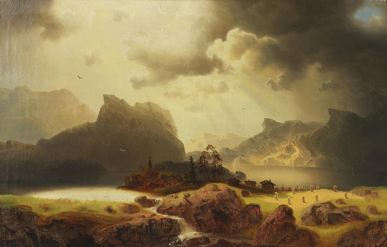 MARCUS LARSSON (1825-1864). Landskap. Olja på duk.