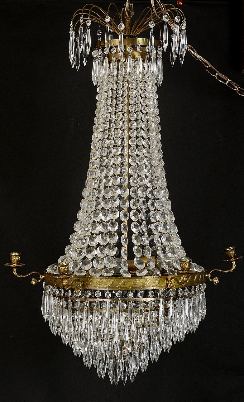 CRYSTAL CROWN, brass with prisms, 20th century.