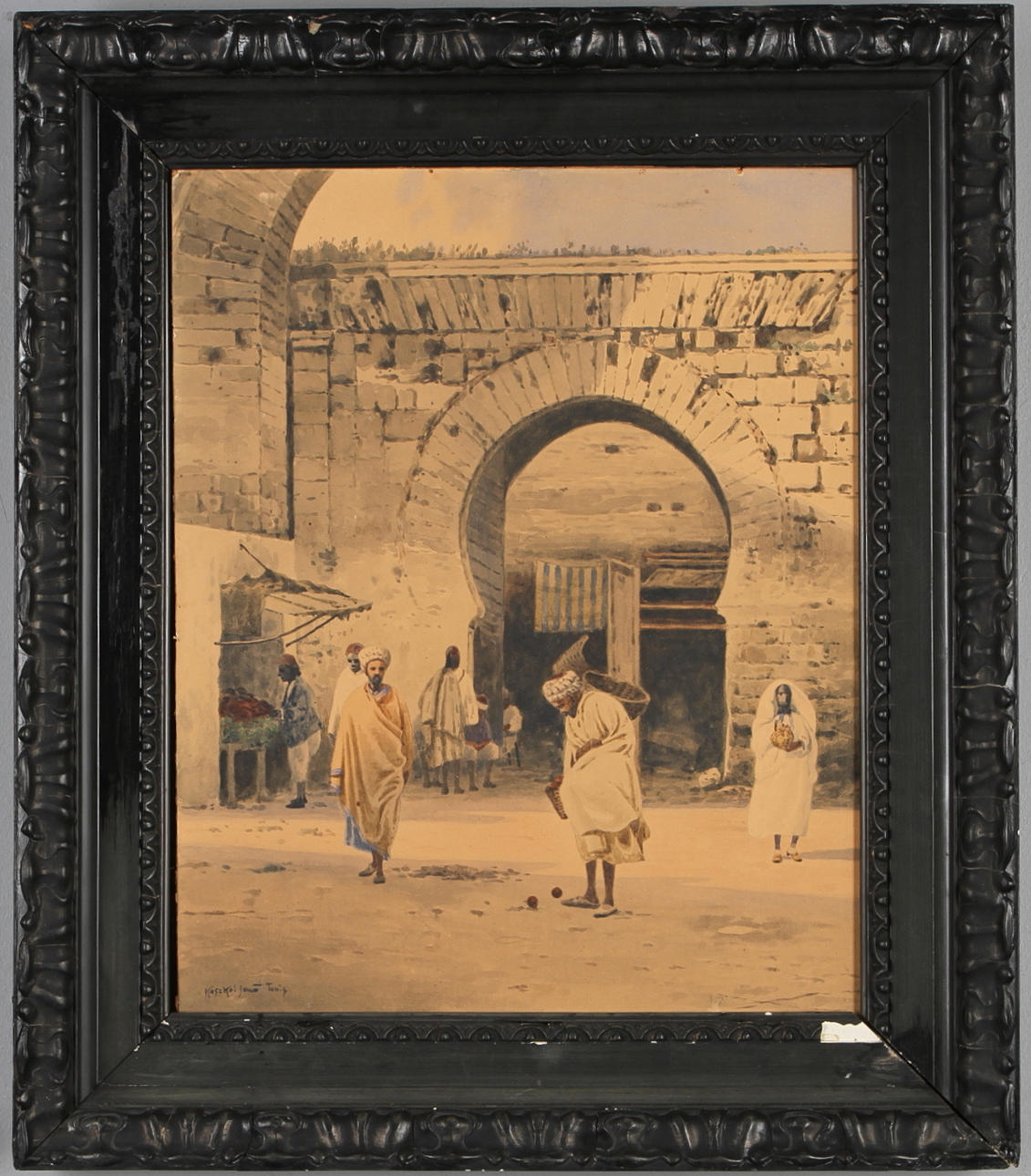 JENÕ KOSZKOL. Tunisiskt stadslandskap, akvarell, signerad.