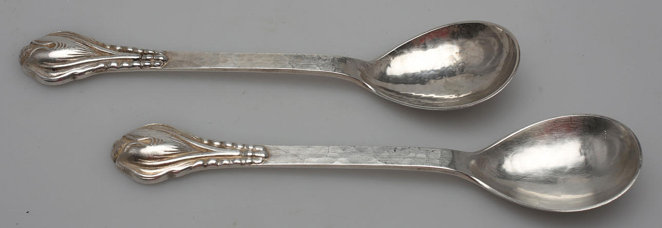 KOMPOTTSKEDAR, ett par, silver, Jugend, OLN, Landskrona, 1918.