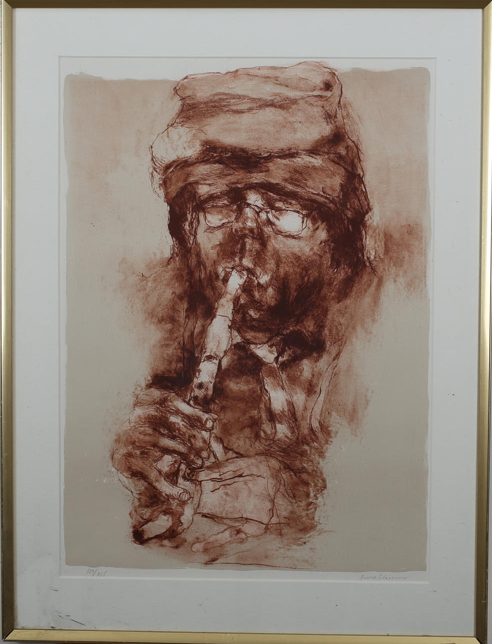 RUNE CLAESSON. Flöjtspelaren. Färglitografi. Signerad. 129/215.