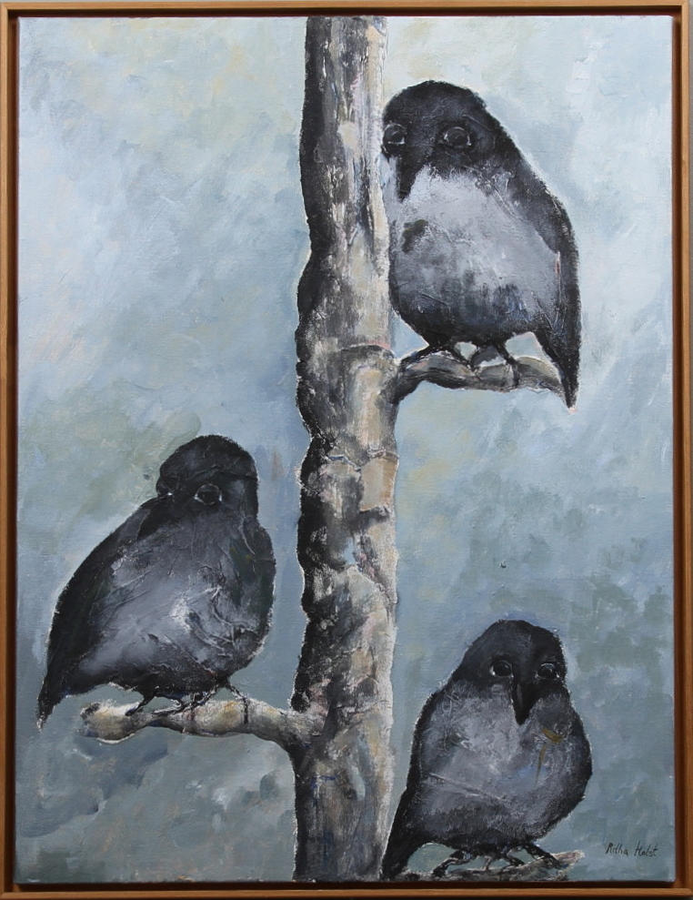 RITHA HOLST. "Blackbirds". Akryl på duk, signerad, daterad a tergo 1999.