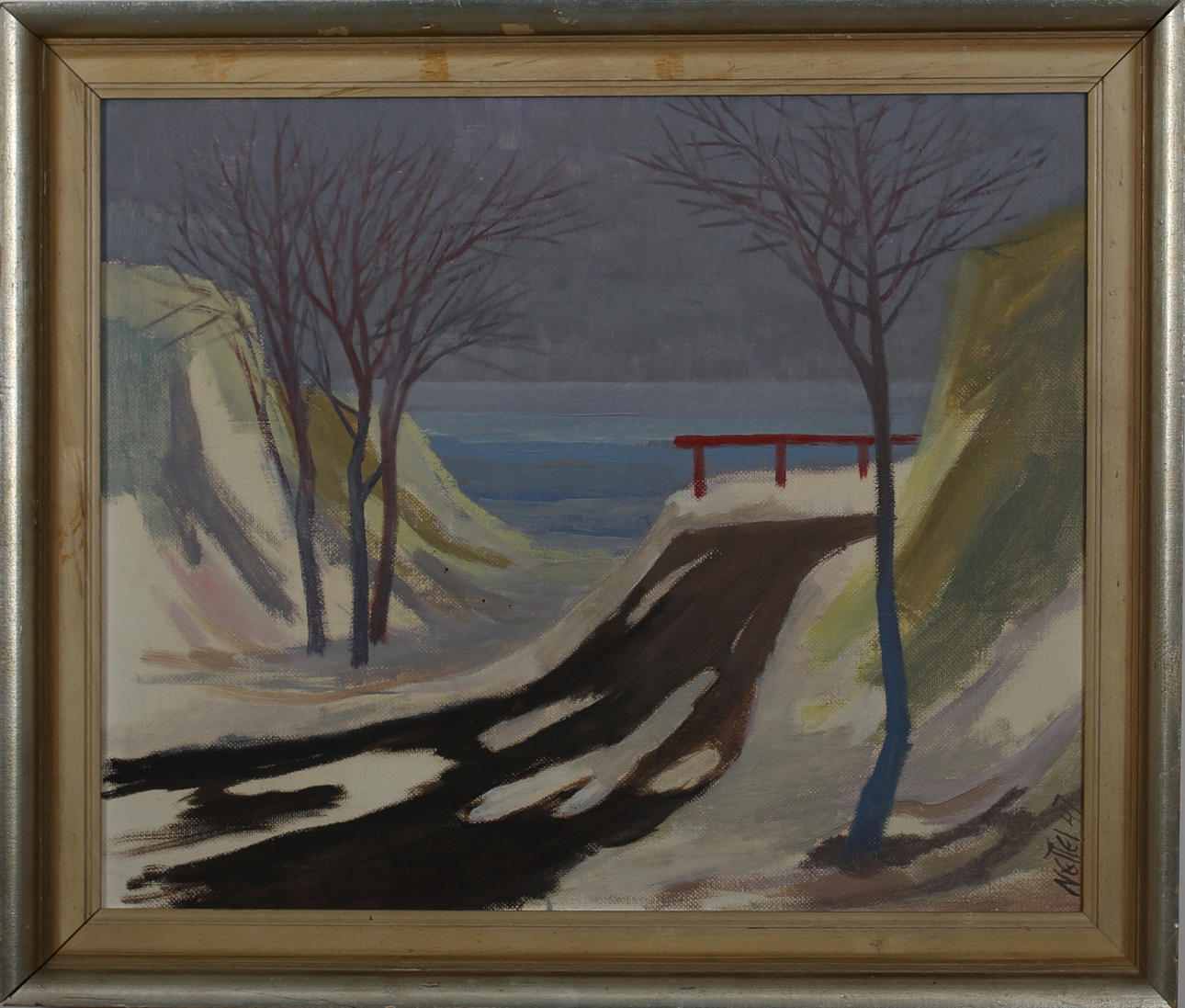 EINAR NETTELBLADT. Vinterlandskap. Olja på pannå. Signerad Nettel och daterad 47.