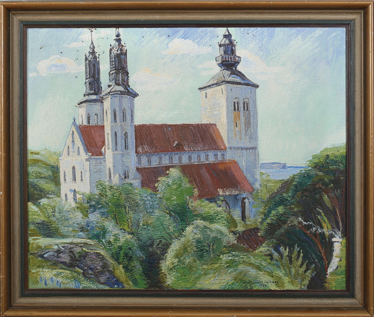 INGRID ELISABETH MALMSTRÖM-JOVINGER. Visby Domkyrka. Olja på duk. Signerad och daterad 1938.