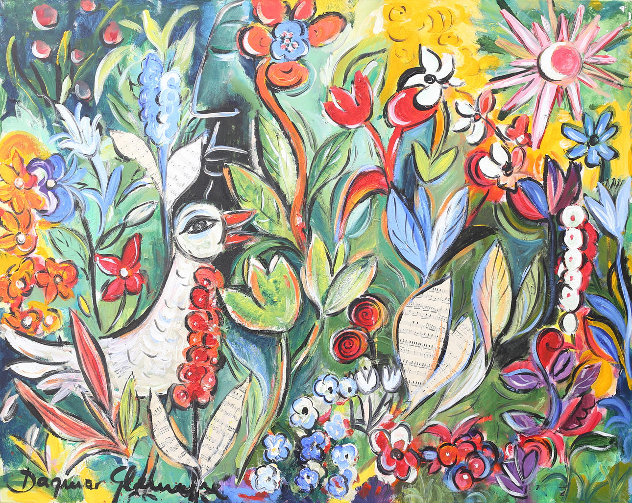 DAGMAR GLEMME. "Medow", acrylic on canvas, signed.