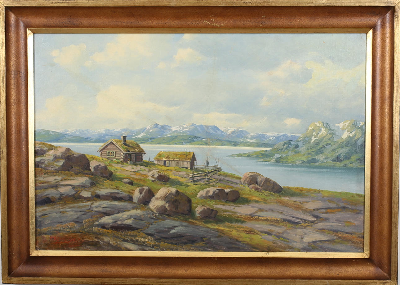 THORVALD  RYGAARD. Norrländskt landskapsmotiv. Olja på dubbleradduk. T Rygaard.