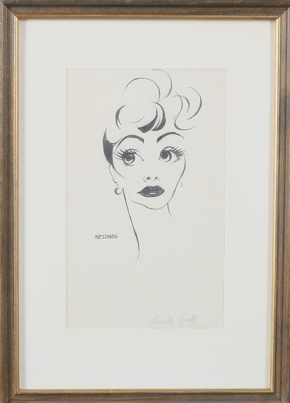 EINAR NERMAN. "Lucille Ball", ink drawing, signed.