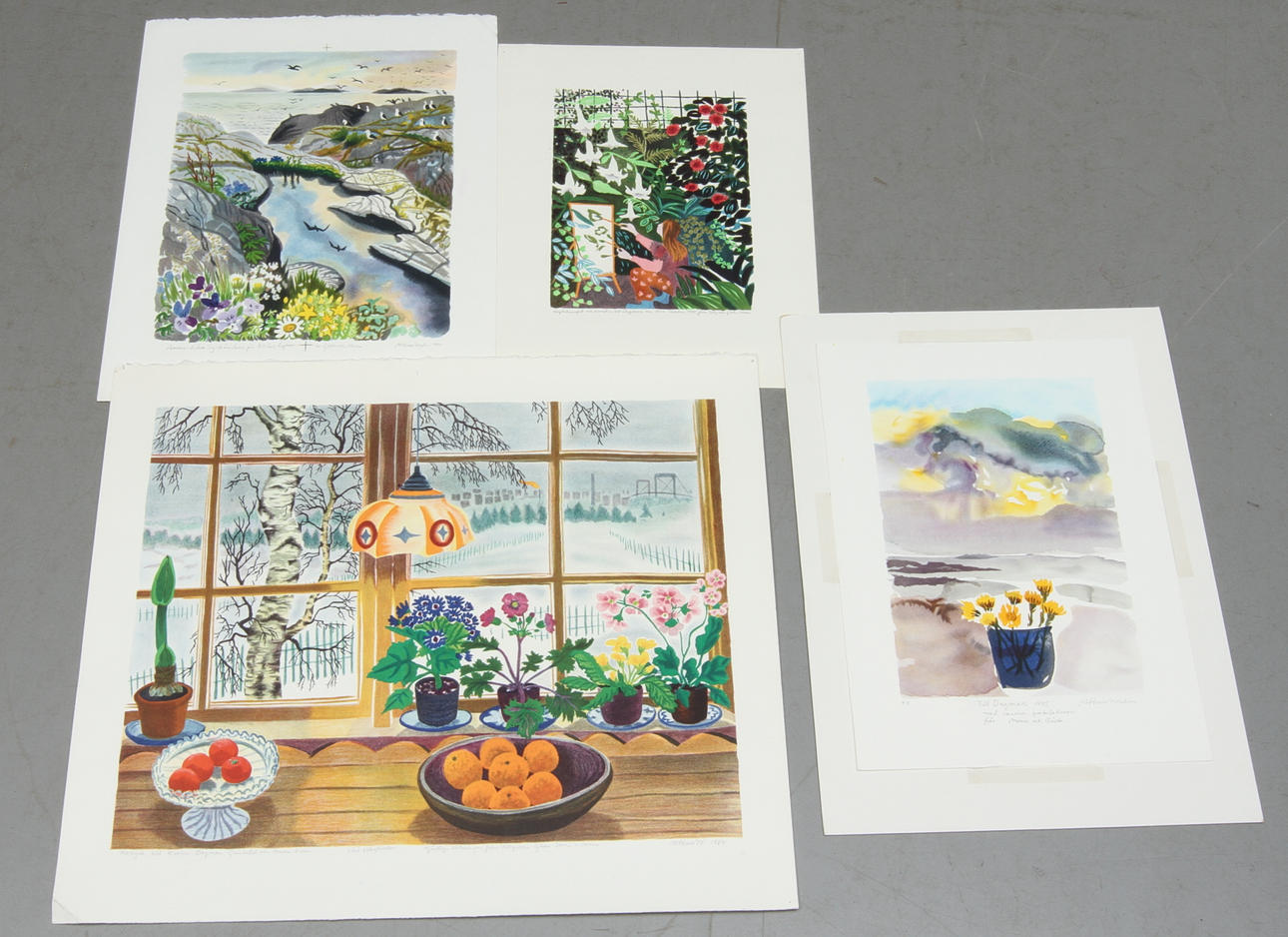 MONA HUSS WALLIN. 4 st, litografier, signerade.