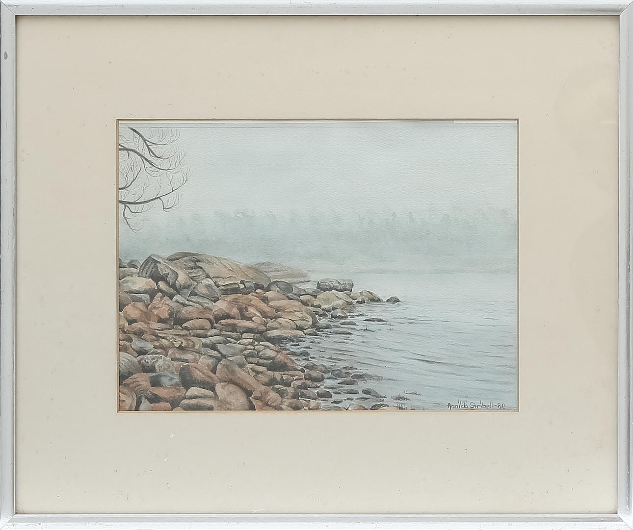 ANNIKKI STRIBELL. Strandmotiv, akvarell, signerad. Konst - Måleri ..., حجم الصورة 1290x1081