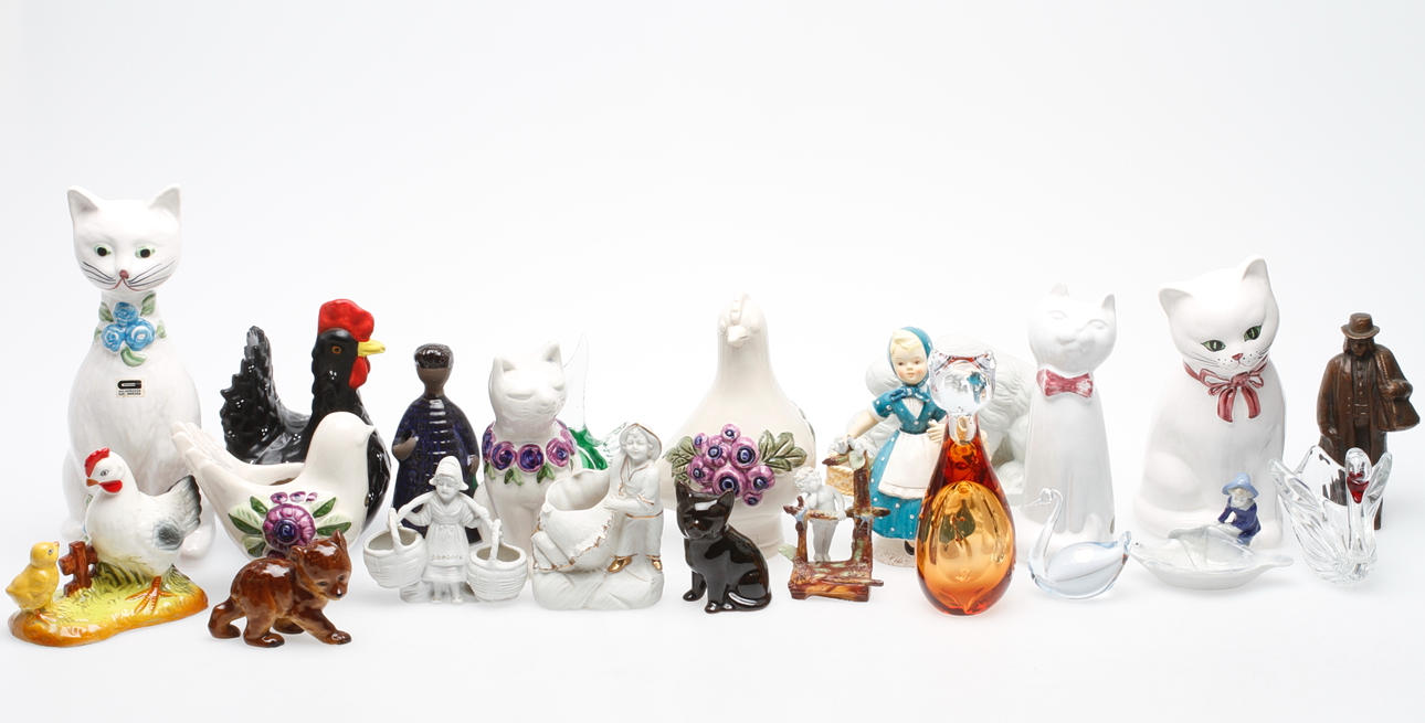 FIGURINER, ca 20 st, metall, keramik o glas.