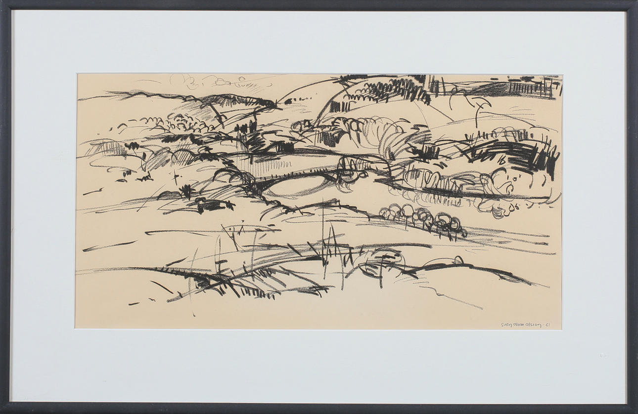 SVEN OLOW OLSSON. "Järvsö", 2 pcs, chalk, signed and dated -61.