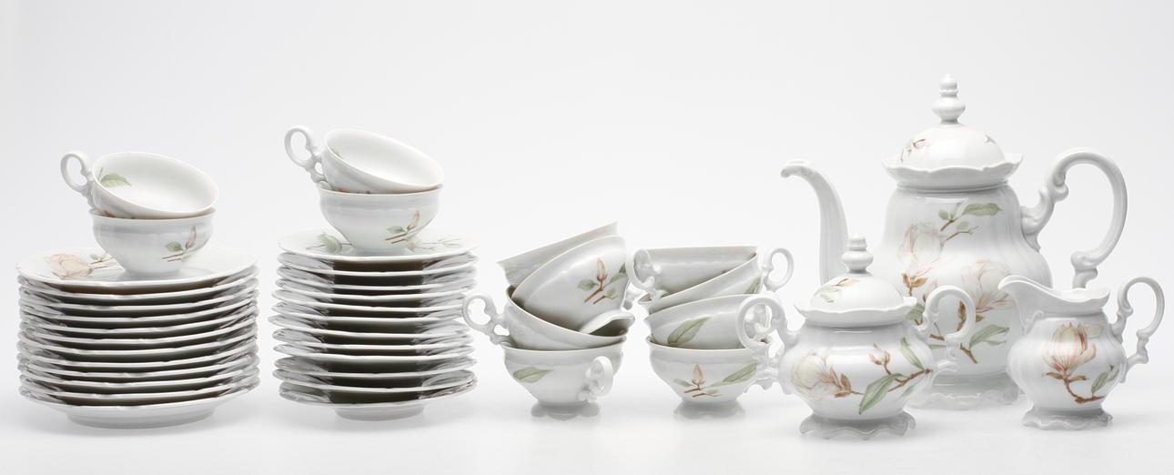KAFFESERVIS, 27 delar, porslin, "Magnolia" Sylvia, Hutschenreuther, Tyskland.