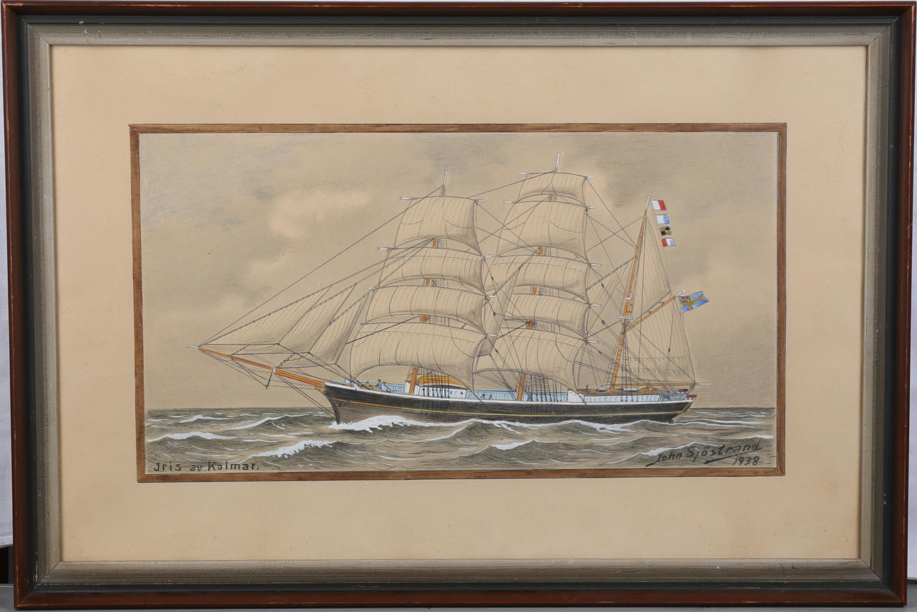 JOHN SJÖSTRAND. "Iris av Kalmar" Blyerts, akvarell, signerad och daterad 1938.