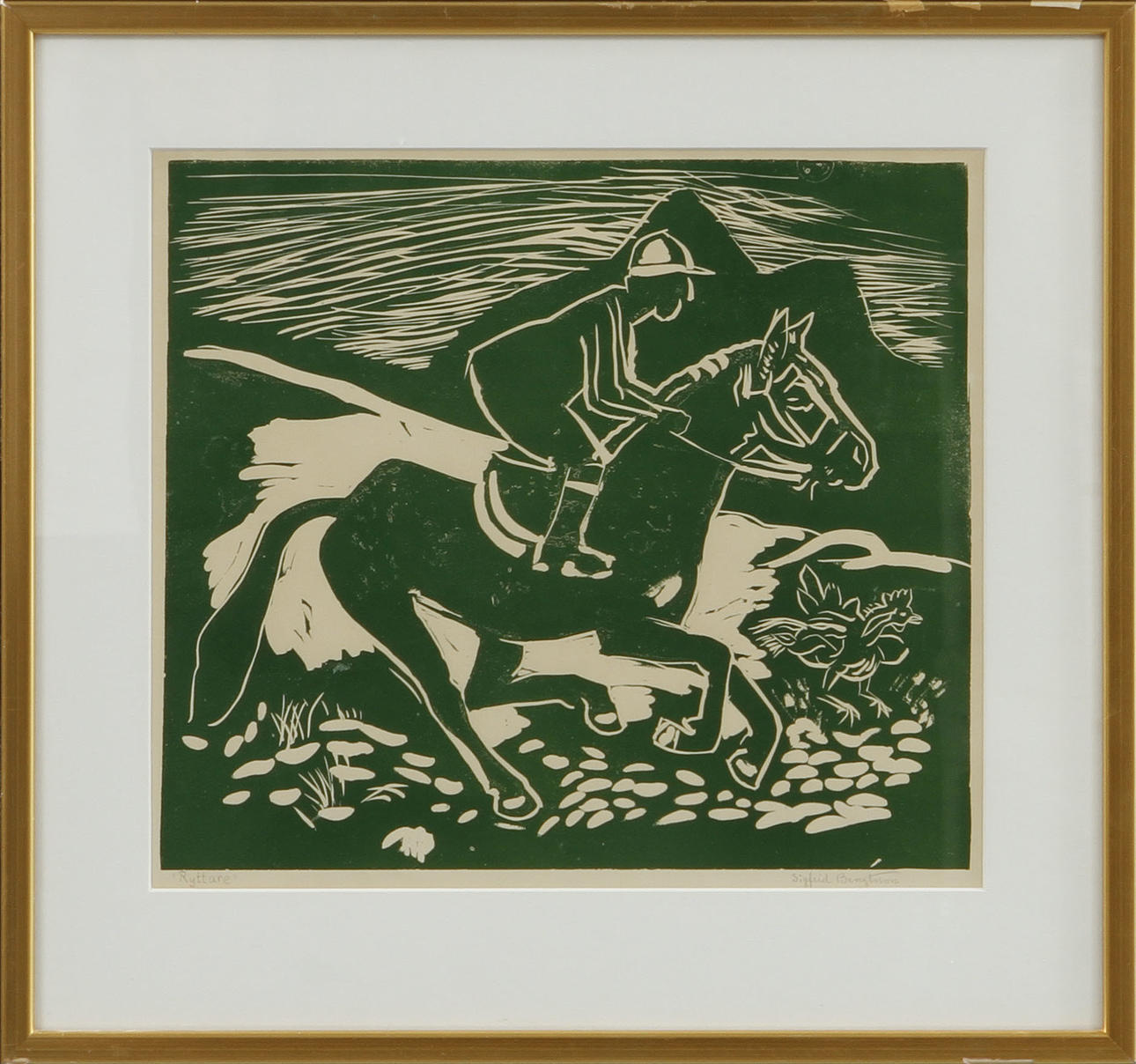 SIGFRID BENGTSSON. "Reiter", Holzschnitt, signiert.
