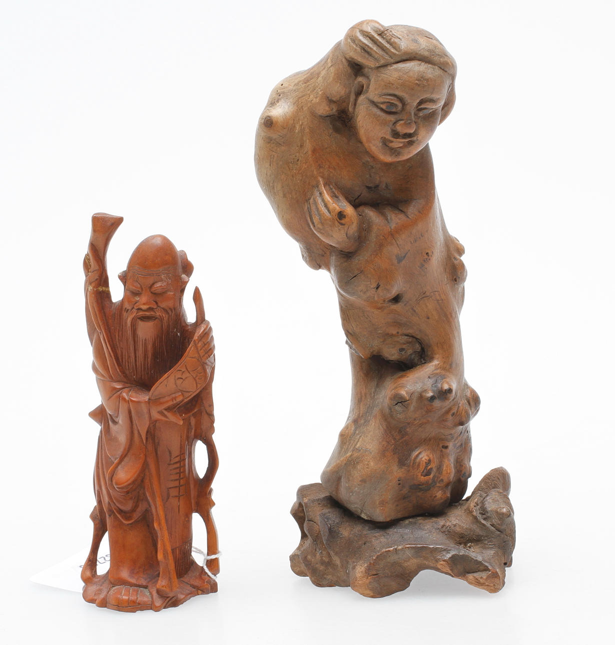 SKULPTURER, 2 st, trä, ostindiska.