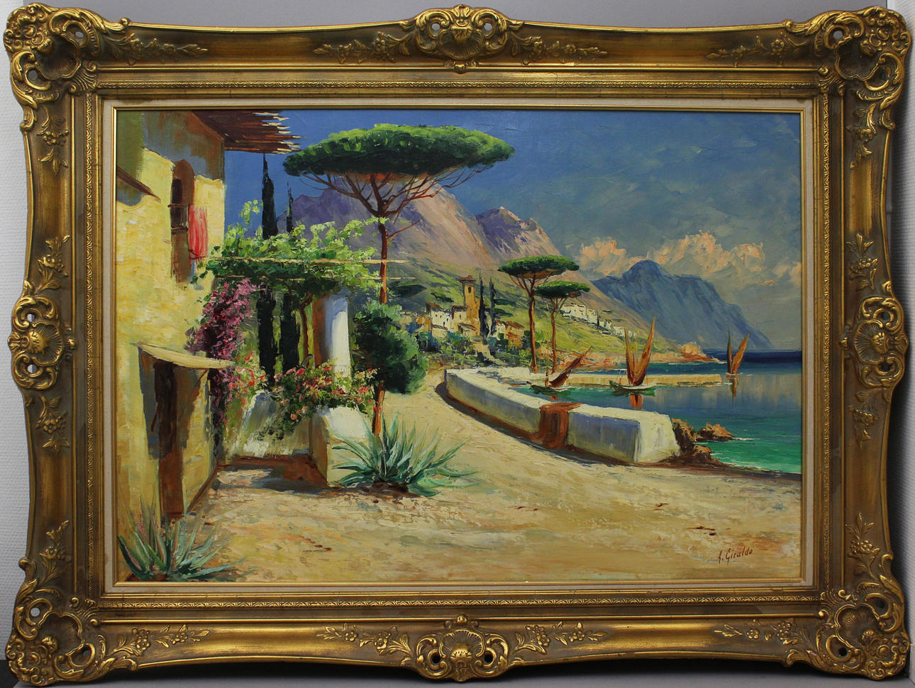 OIDENTIFIERAD KONSTNÄR. Motiv från medelhavet. Olja på duk. 1900-tal. Signerad A Giraldo.