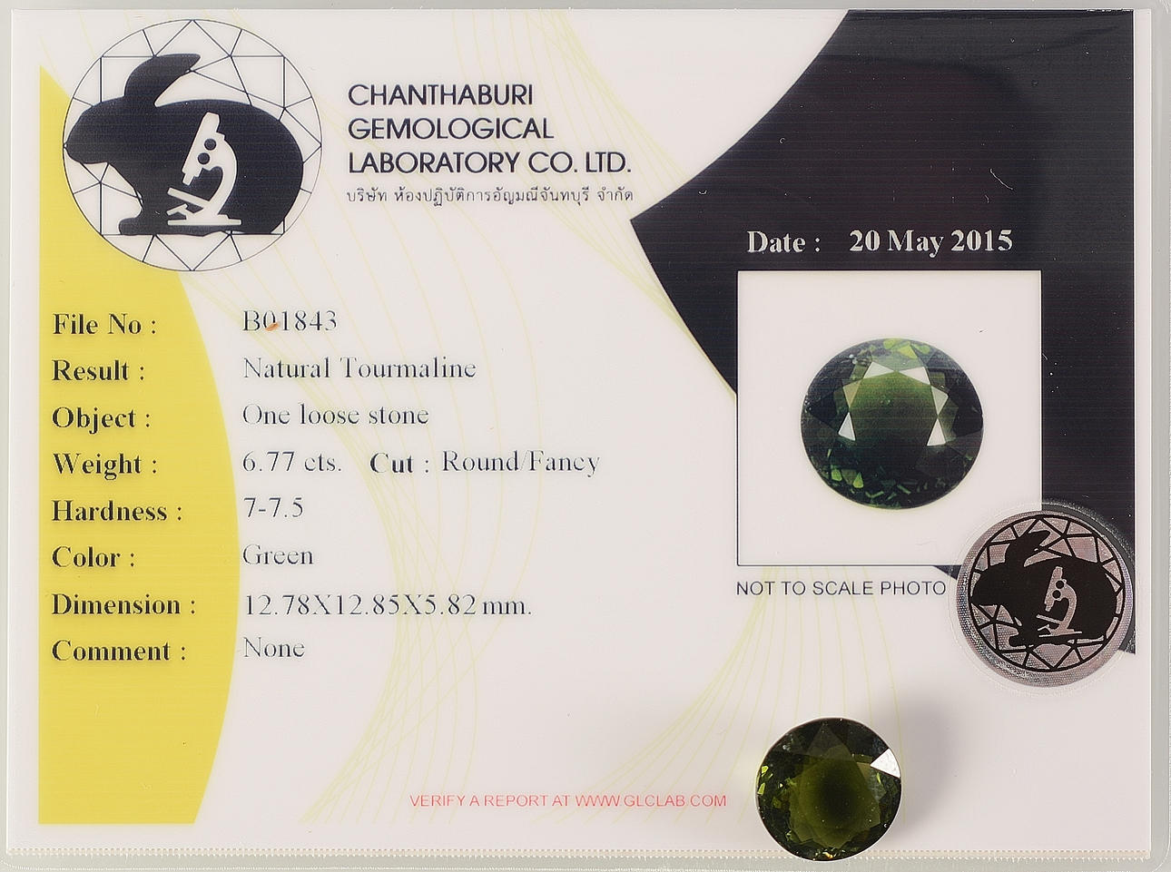 ÄDELSTEN, Turmalin, grön, 6,77ct.