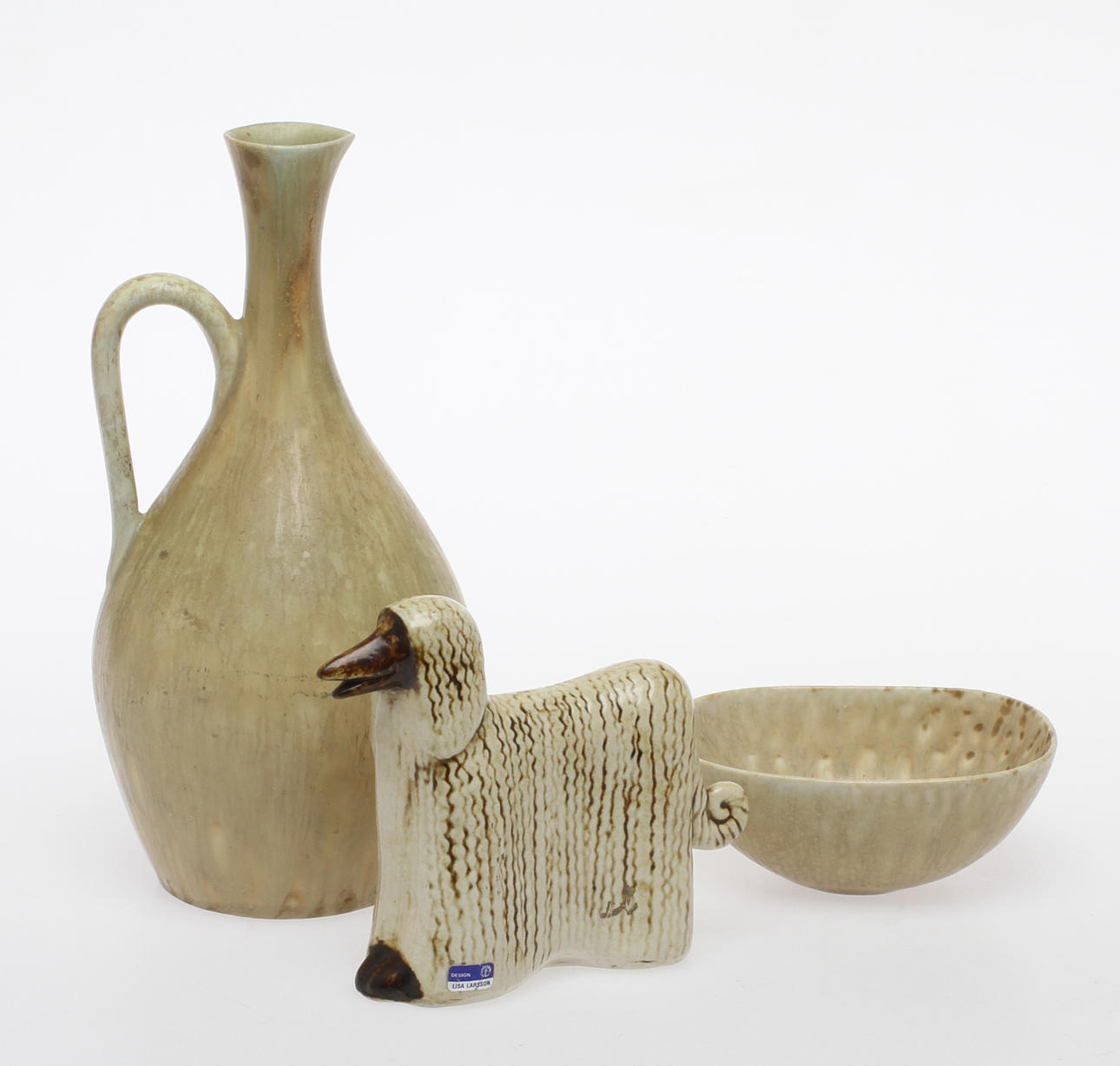 VAS/KANNA + SKÅL, stengods, Carl-Harry Stålhane Rörstrand samt FIGURIN Lisa Larson.