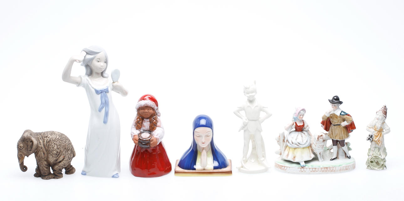 FIGURINER, 7 st, keramik, bl.a. Goebel.