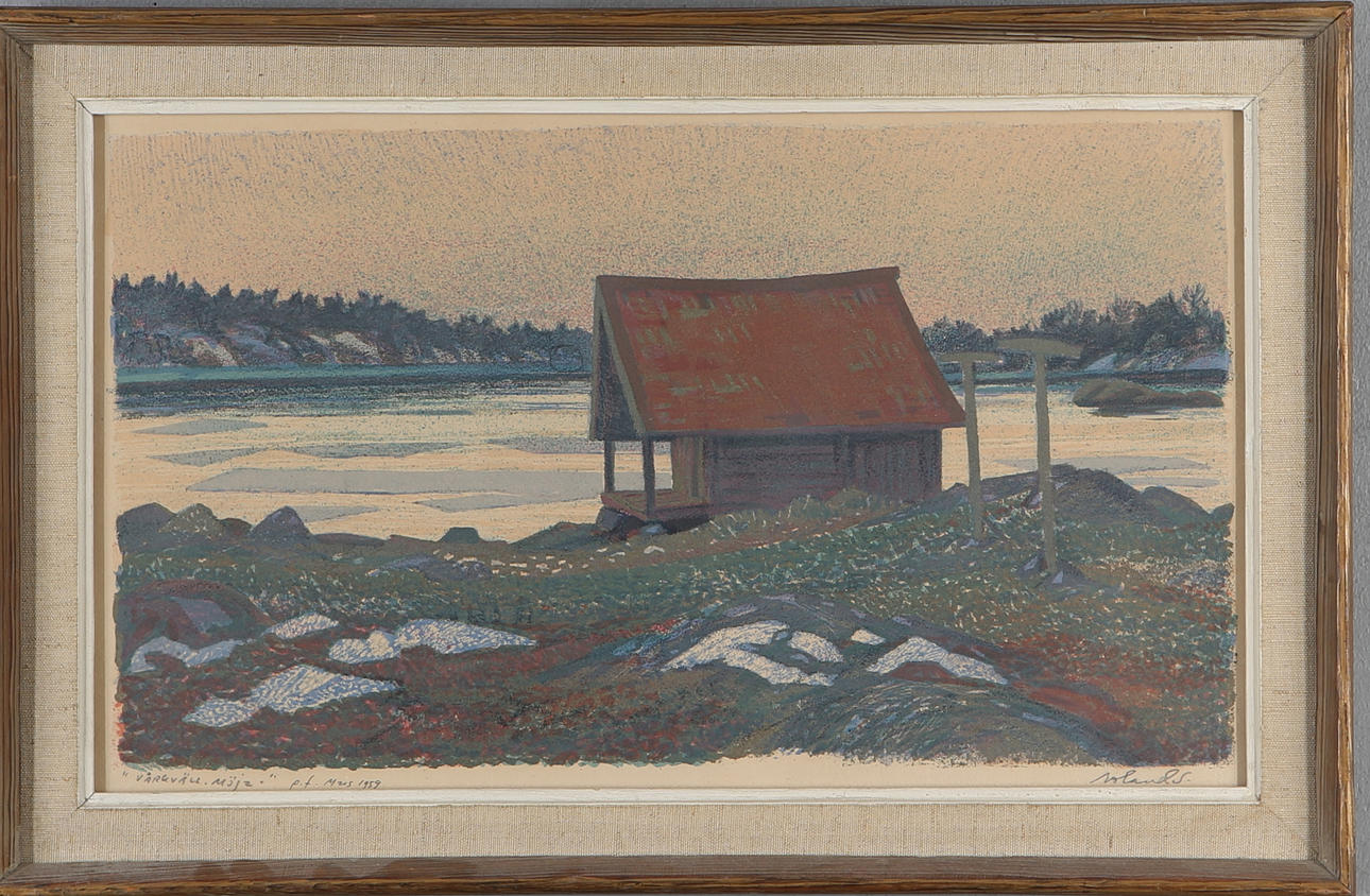 ROLAND SVENSSON. Color lithograph, "Spring evening Möje", signed, pf March 1959.