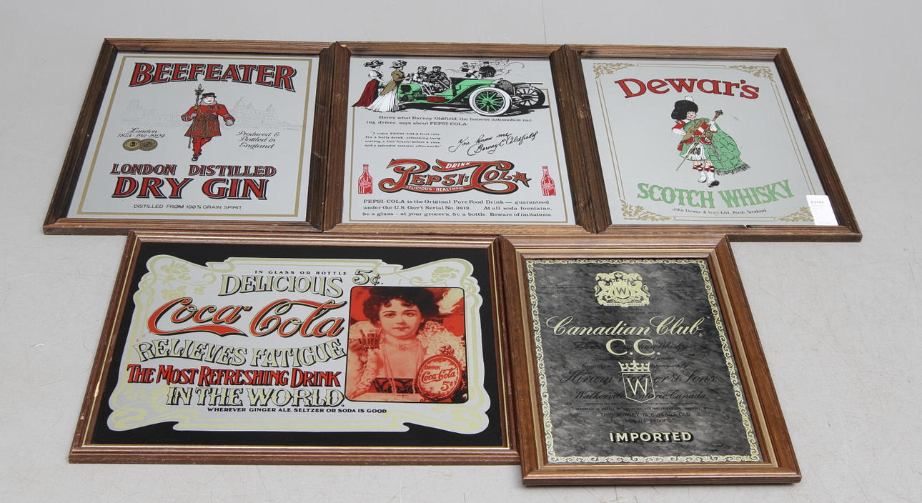 REKLAMSPEGLAR, 5 st, 1900-talets andra hälft.