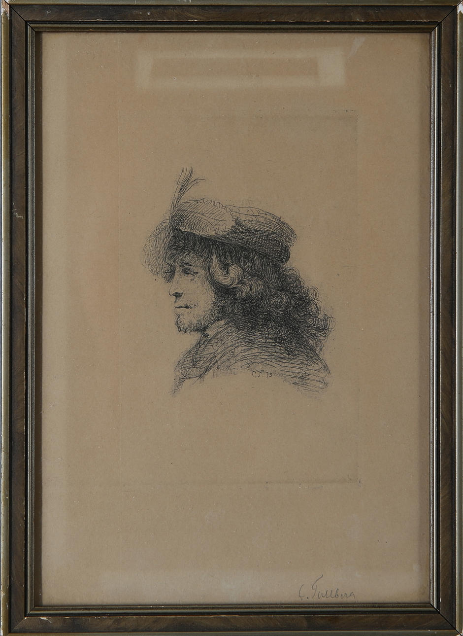 CARL TULLBERG. Etching, portrait, signed.